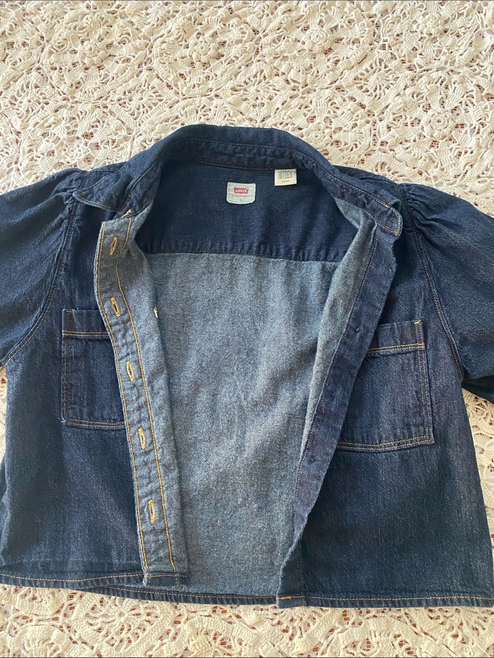 Levi's Dark Blue Denim Puff Sleeve Button-Front Shirt - Picture 6 of 9